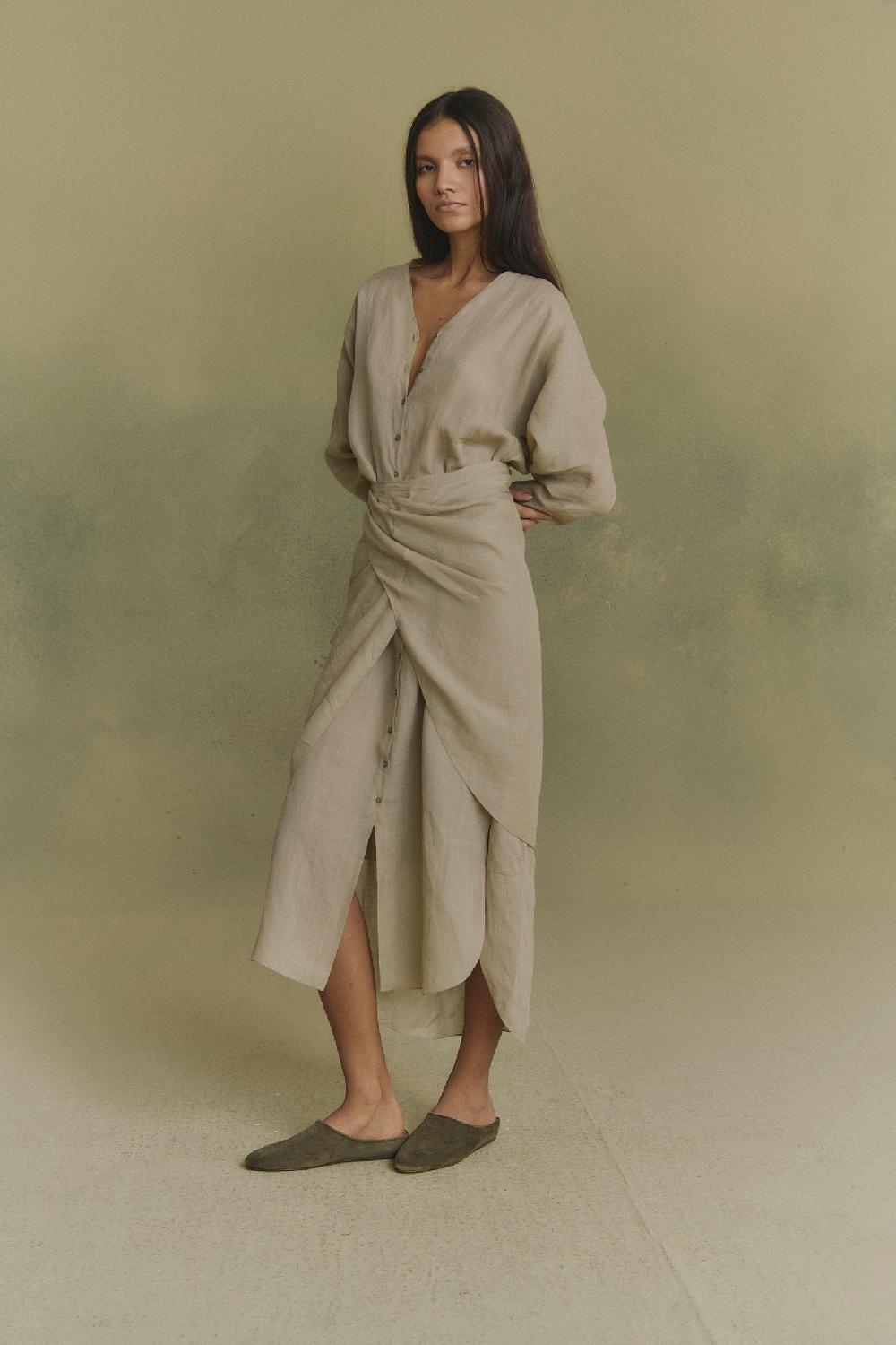 Cortana Tramonto Vestido Midi De Ramio Verde Salvia