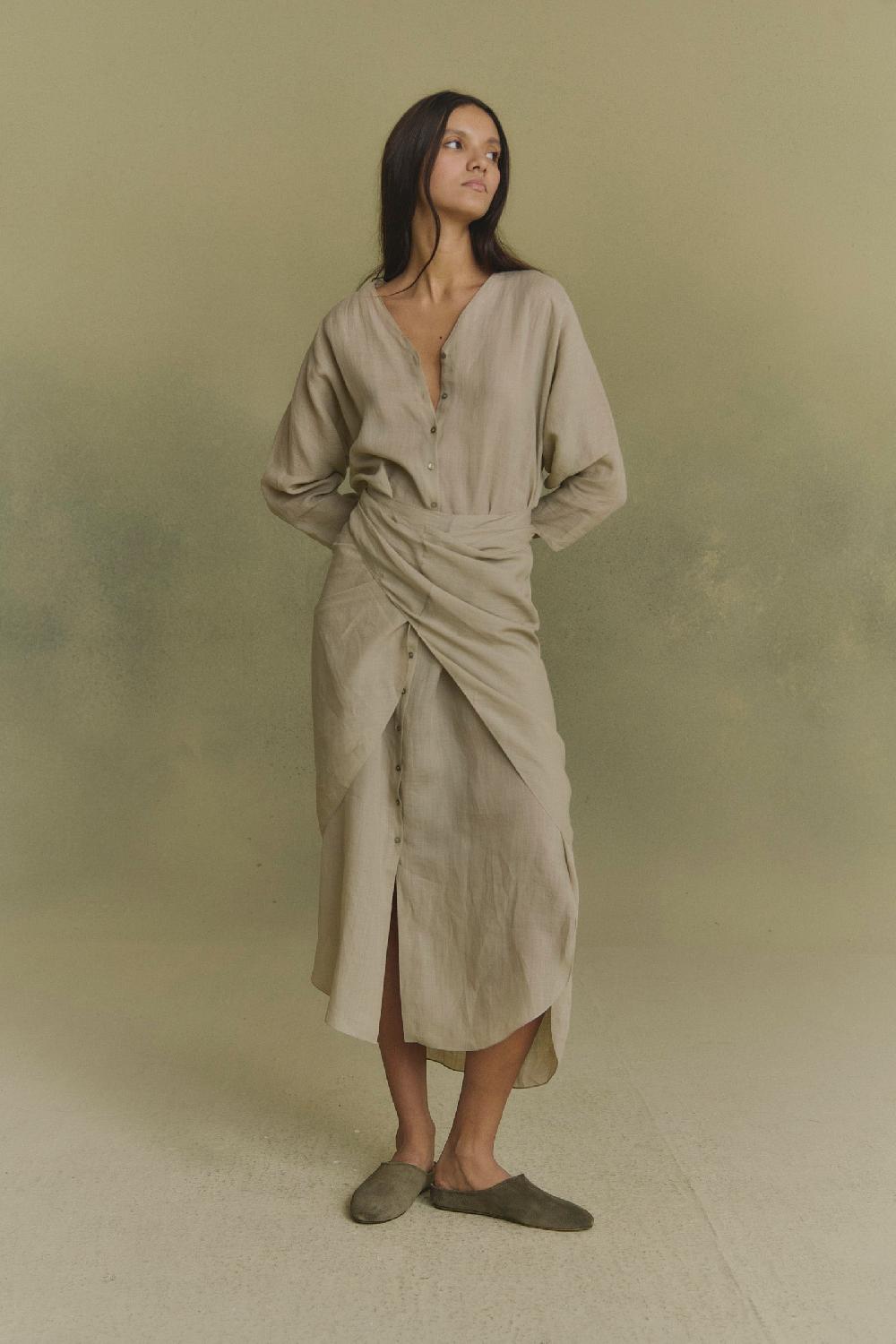 Cortana Tramonto Vestido Midi De Ramio Verde Salvia