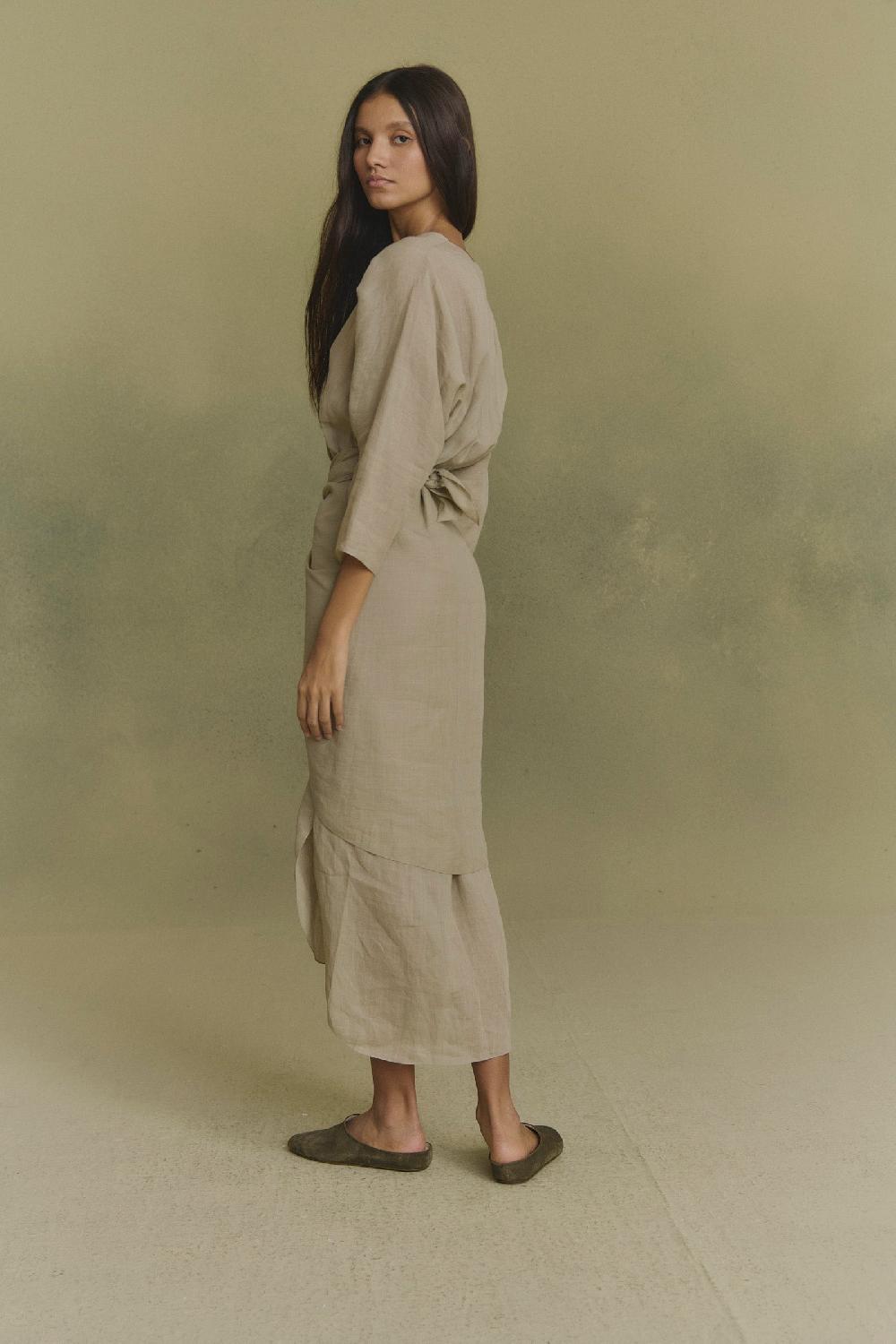 Cortana Tramonto Vestido Midi De Ramio Verde Salvia