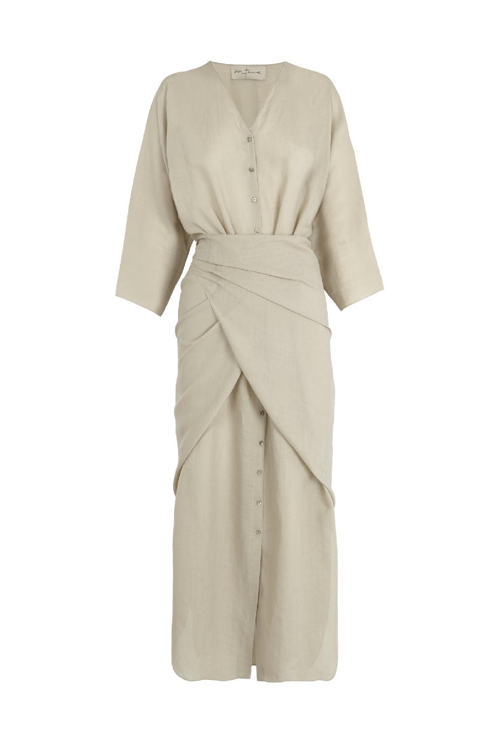 Cortana Tramonto vestido midi de ramio verde salvia