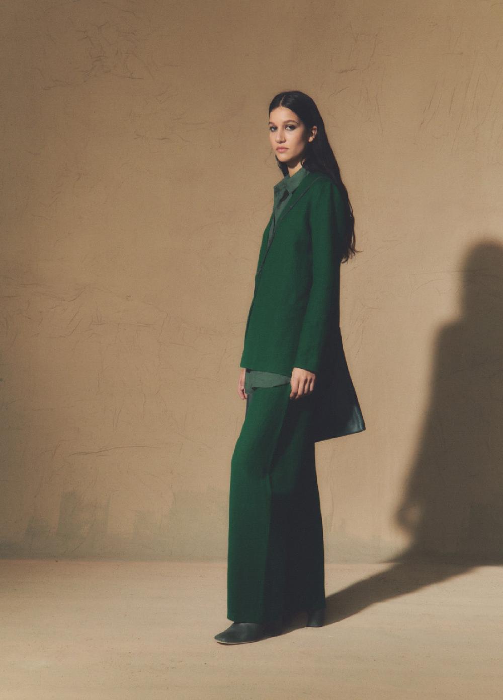 Cortana Viena Chaqueta En Lino Y Lana Virgen Verde Esmeralda