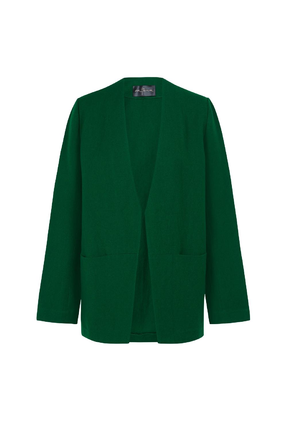 Cortana Viena Chaqueta En Lino Y Lana Virgen Verde Esmeralda