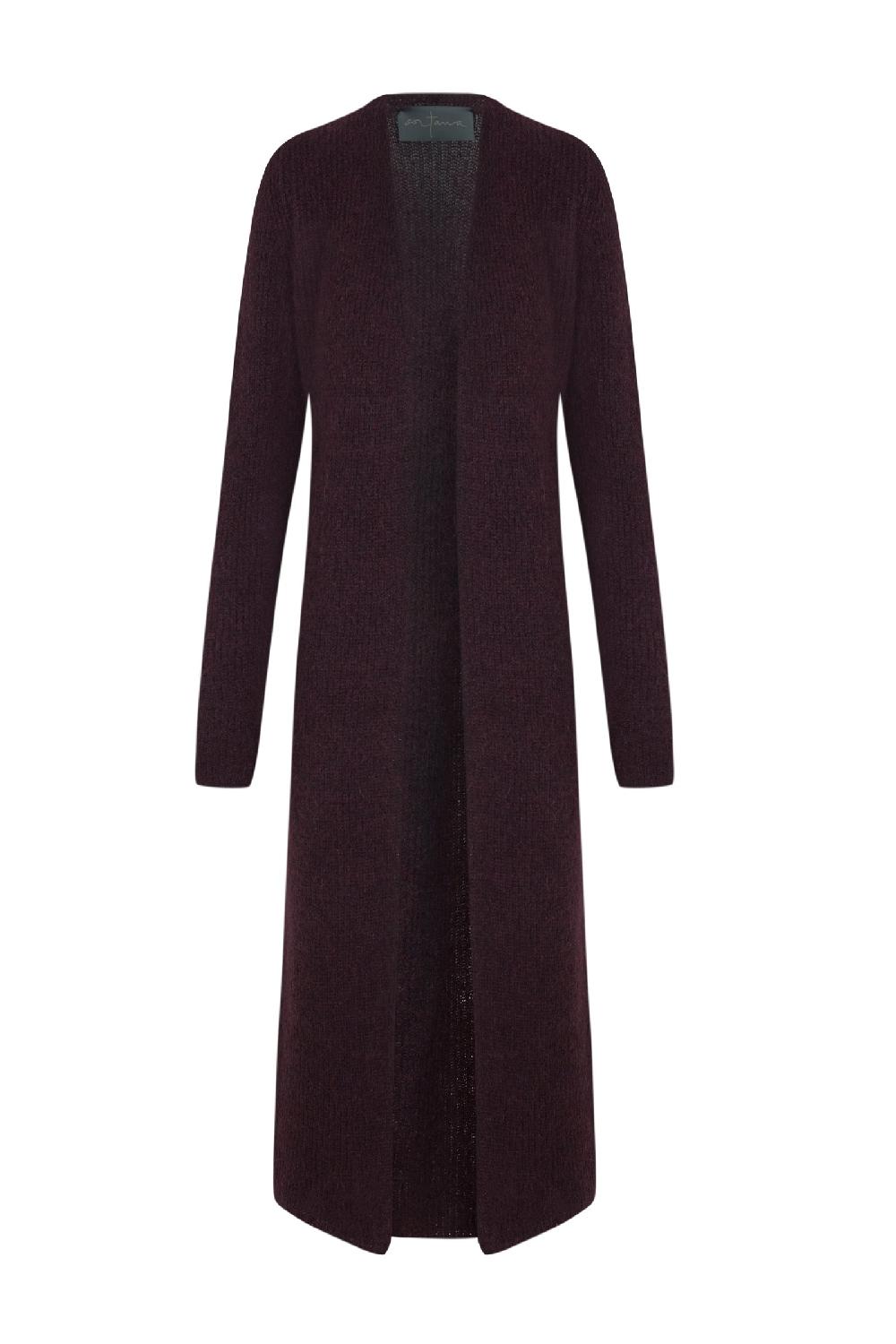 Cortana Zakia chaqueta larga en baby alpaca lana y seda burdeos