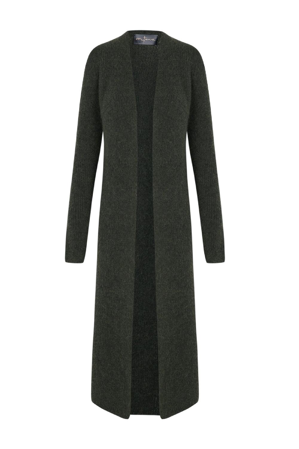 Cortana Zakia chaqueta larga en baby alpaca lana y seda verde