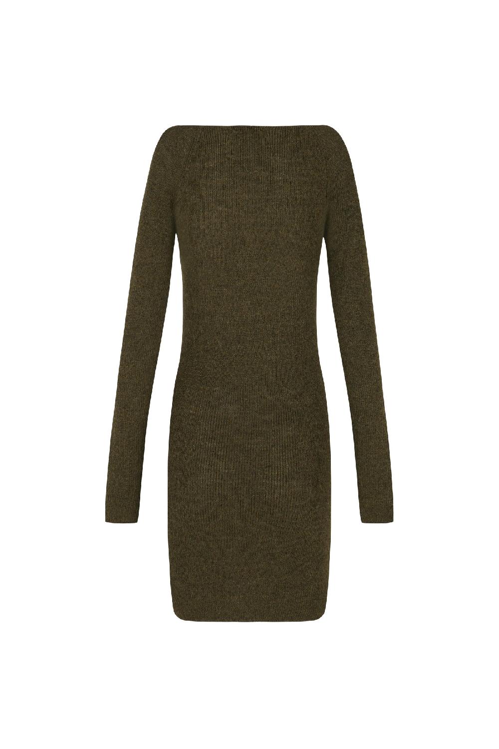 Cortana Zico Mini Vestido En Baby Alpaca Y Lana Merino Kaki