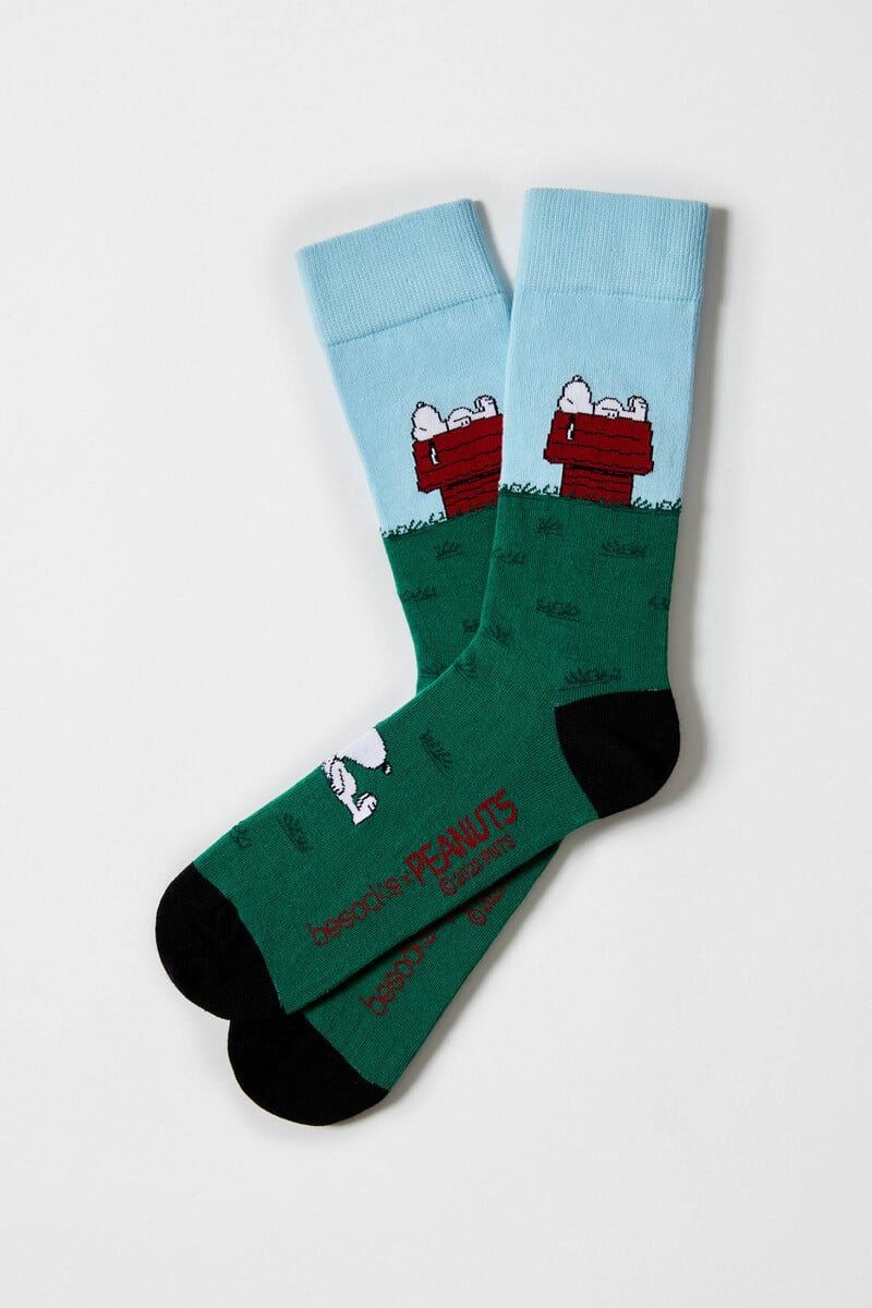 Cortefiel Calcetines altos Besocks de algodón orgánico color azul celeste y verde