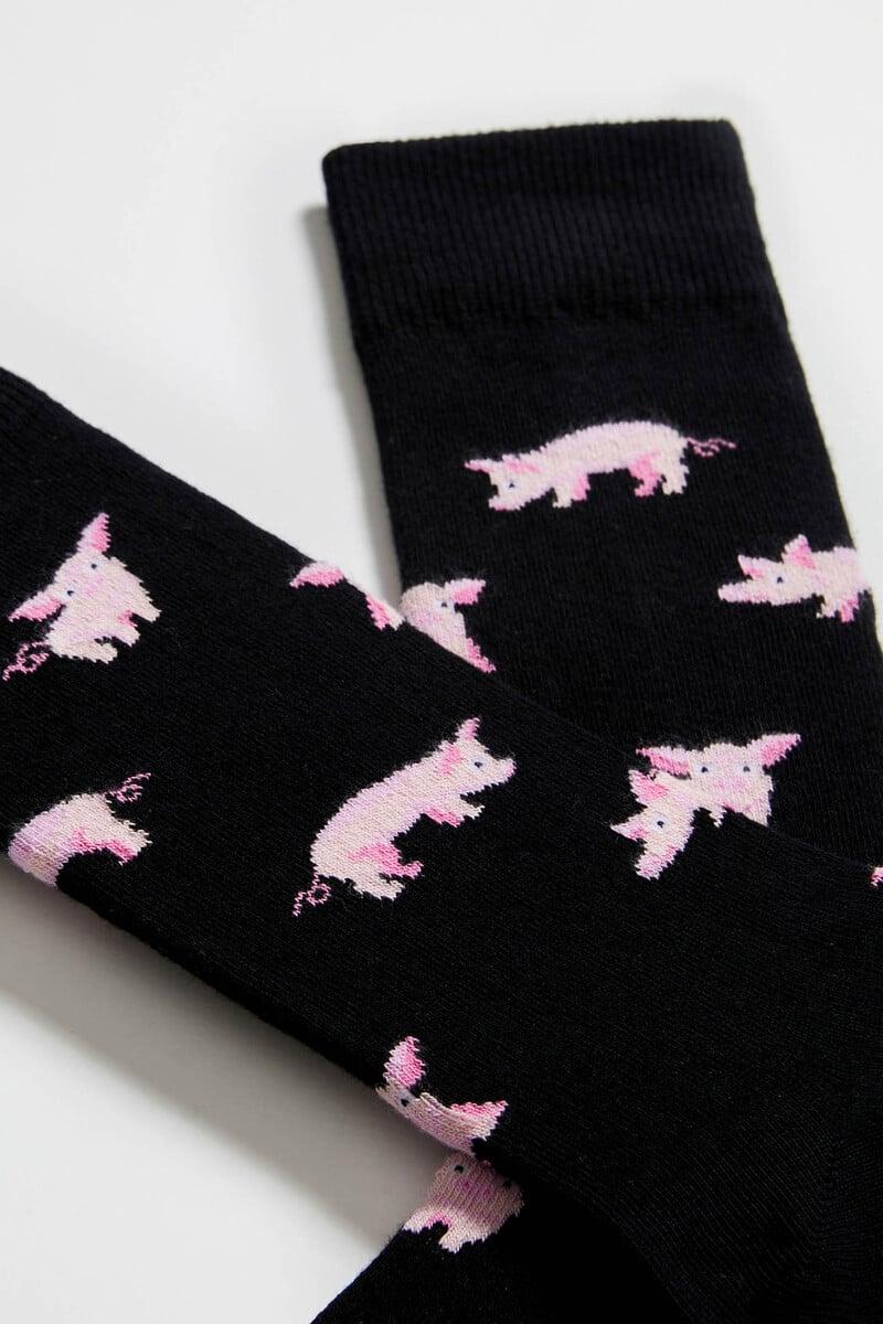 Cortefiel Calcetines Altos Besocks De Algodón Orgánico Color Negro