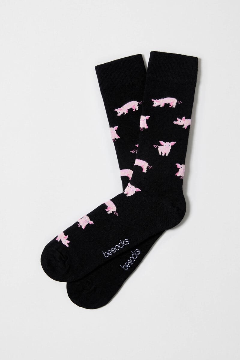 Cortefiel Calcetines altos Besocks de algodón orgánico color negro