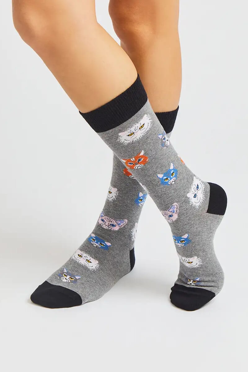 Cortefiel Calcetines altos Besocks de algodón orgánico color gris