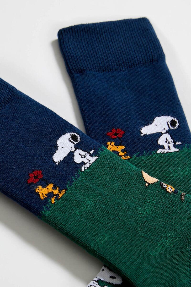 Cortefiel Calcetines Altos Besocks De SNOOPY De Algodón Orgánico Color Azul