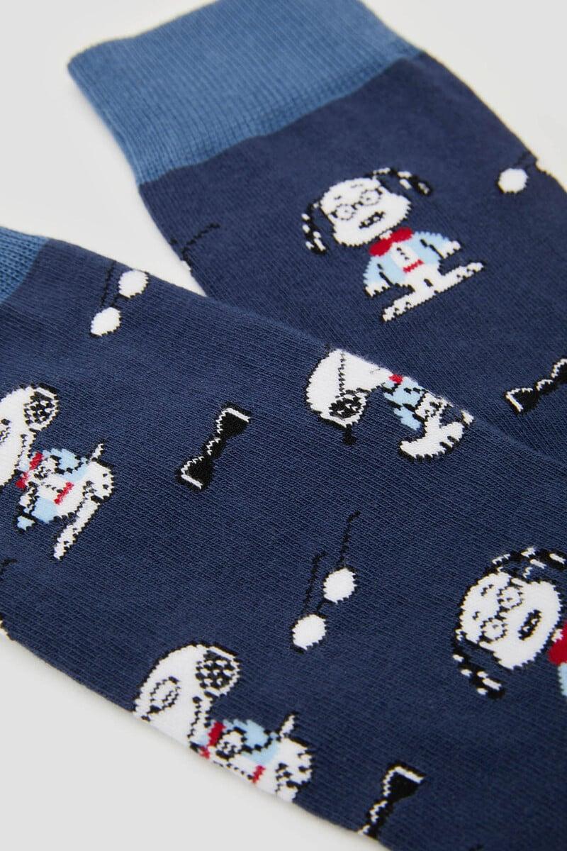 Cortefiel Calcetines Altos Besocks De Snoopy De Algodón Orgánico Color Azul