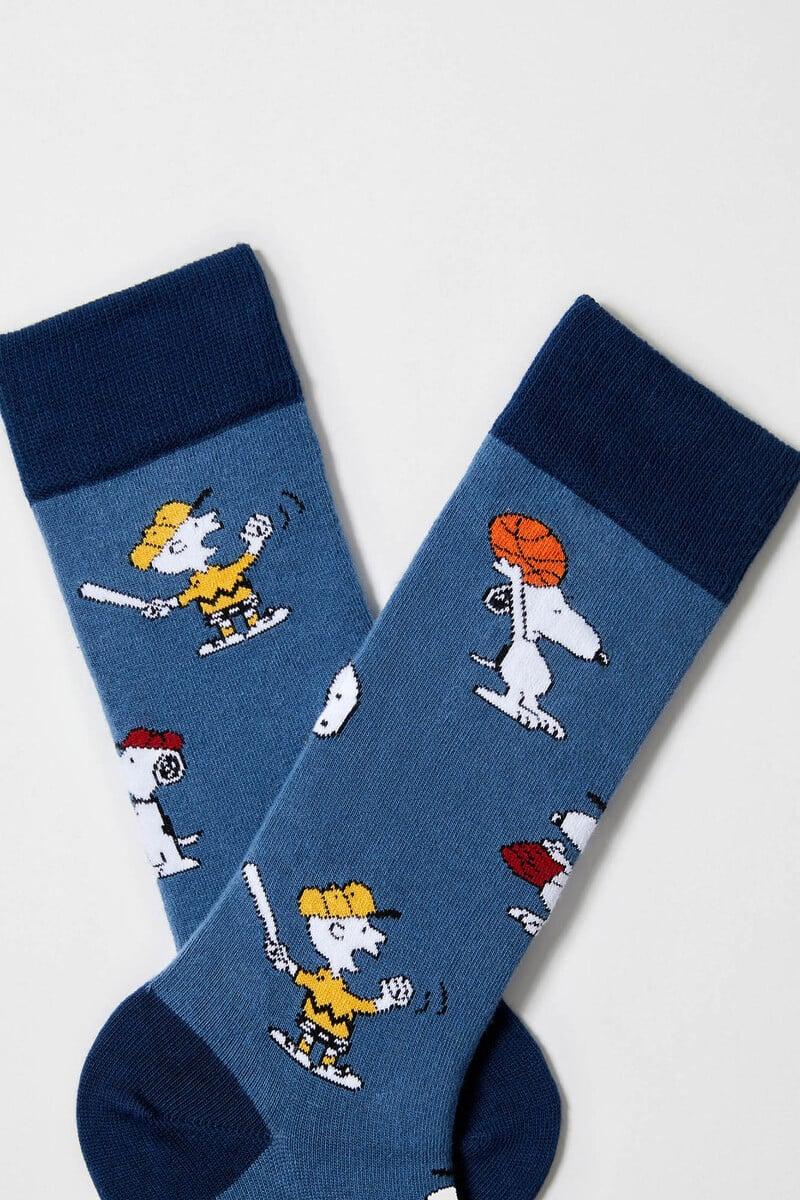 Cortefiel Calcetines Altos Besocks De SNOOPY De Algodón Orgánico Color Azul