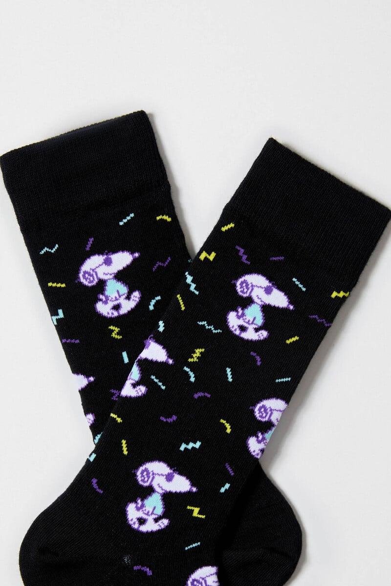 Cortefiel Calcetines Altos Besocks De Snoopy De Algodón Orgánico Color Negro