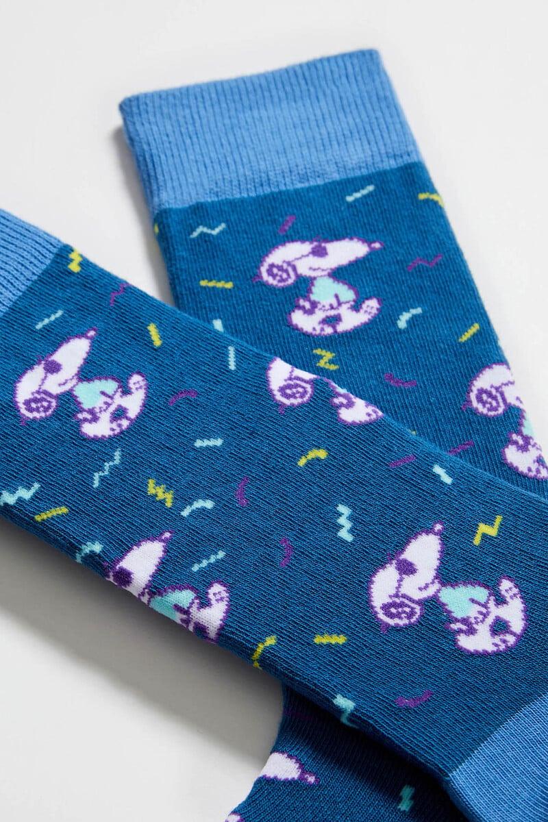Cortefiel Calcetines Altos Besocks De Snoopy De Algodón Orgánico Color Azul