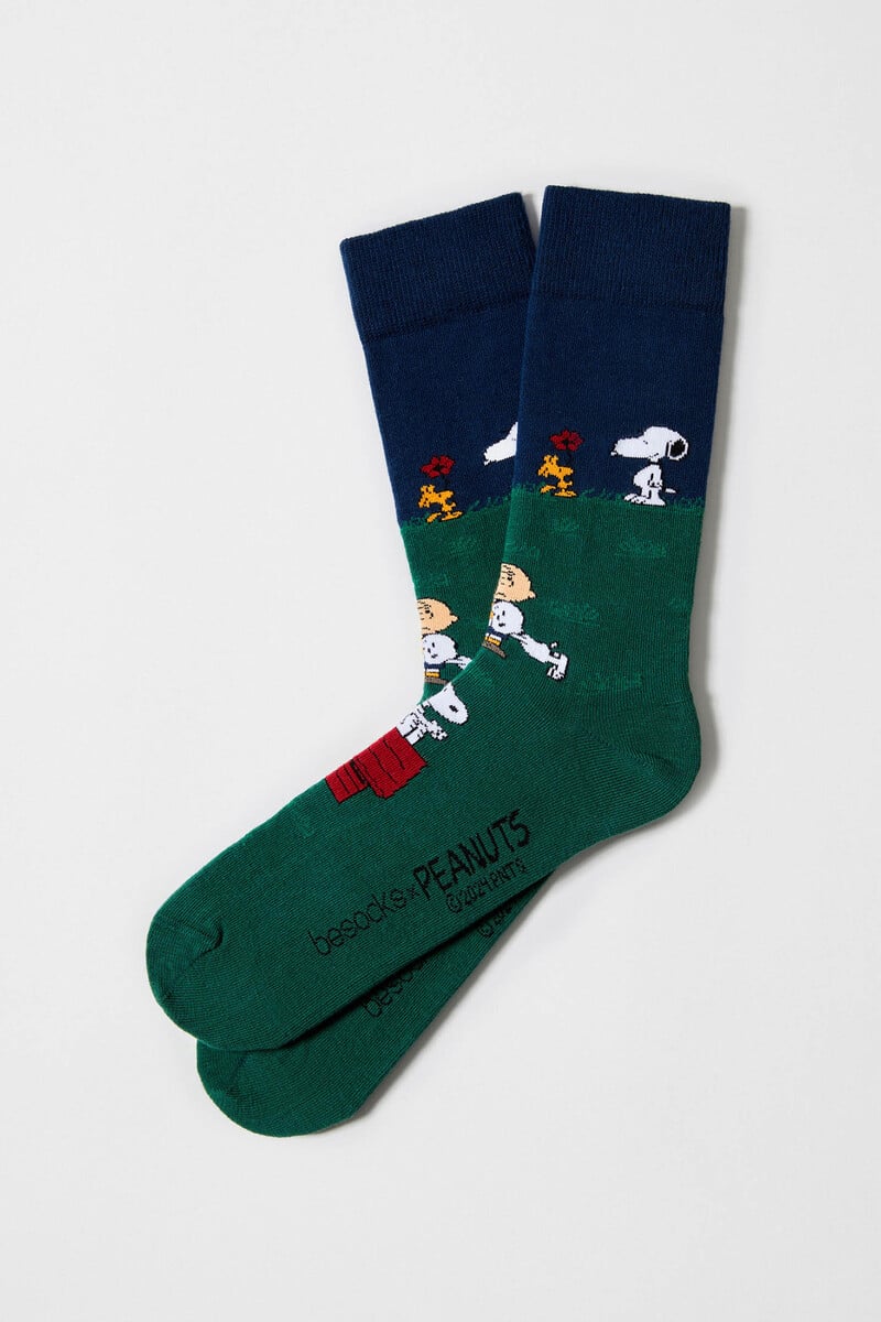 Cortefiel Calcetines altos Besocks de SNOOPY de algodón orgánico color azul