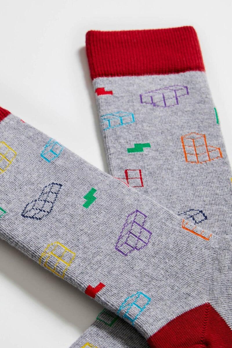 Cortefiel Calcetines Altos Besocks De TETRIS De Algodón Orgánico Color Gris
