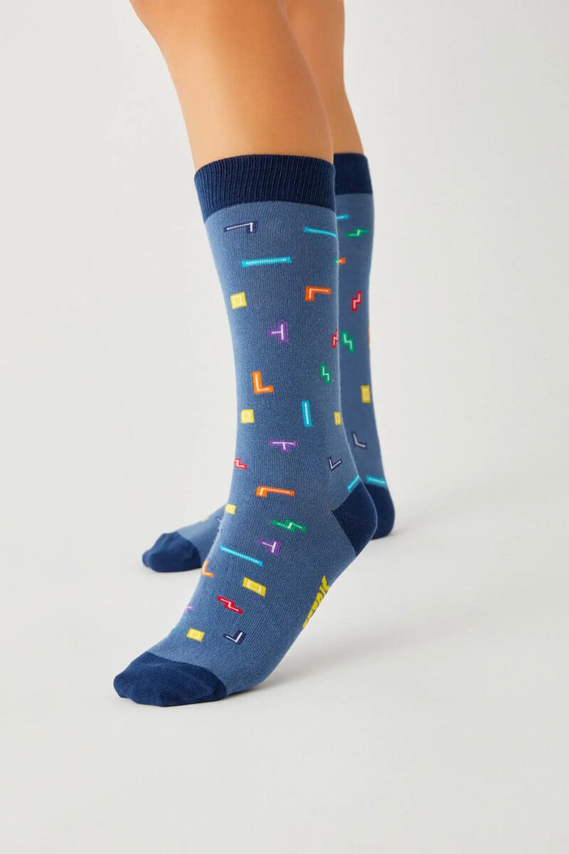 Cortefiel Calcetines altos Besocks de TETRIS de algodón orgánico color azul