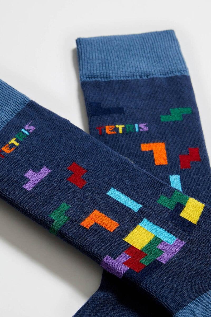 Cortefiel Calcetines Altos Besocks De TETRIS De Algodón Orgánico Color Azul