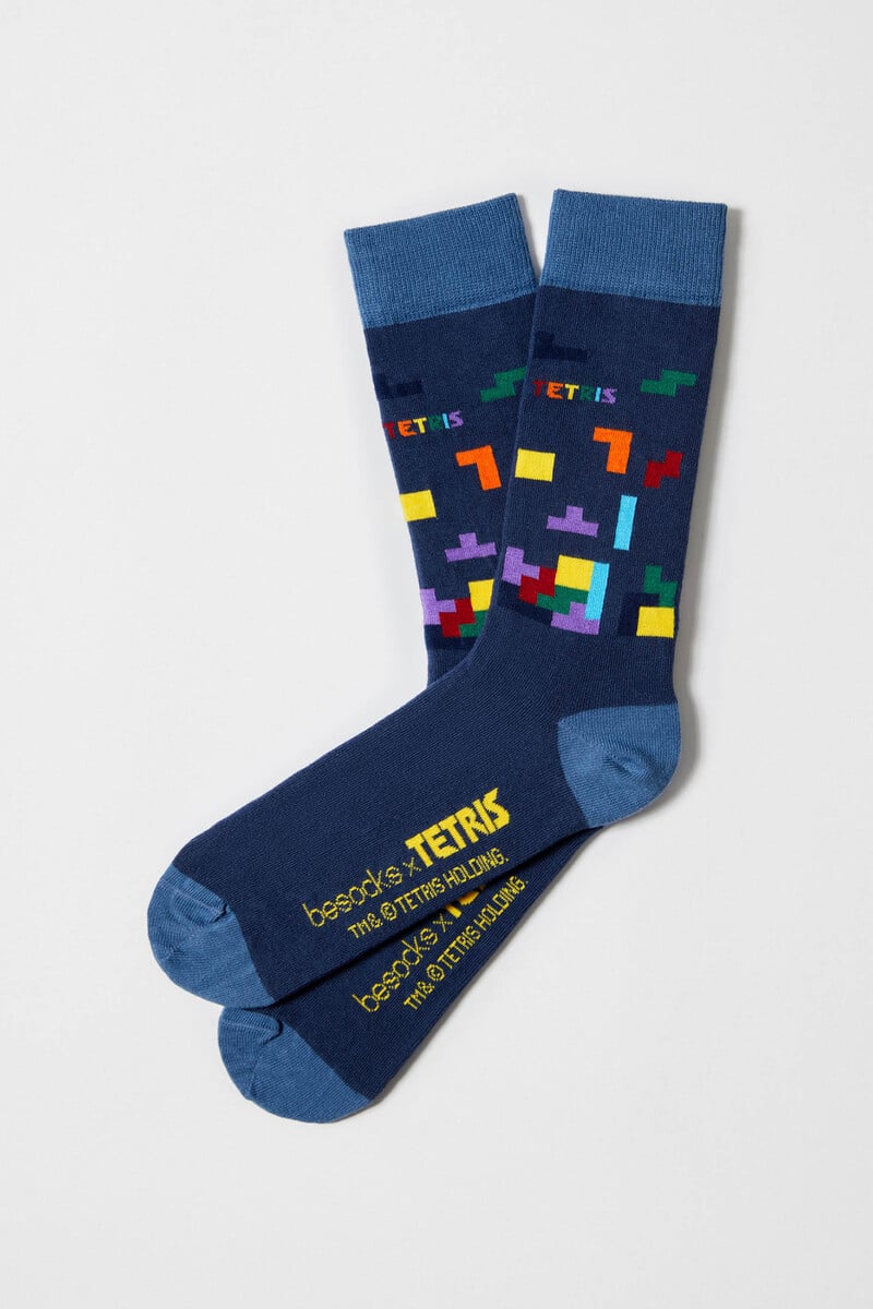 Cortefiel Calcetines altos Besocks de TETRIS de algodón orgánico color azul