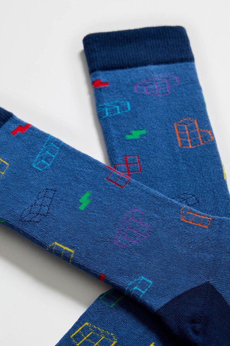 Cortefiel Calcetines Altos Besocks De TETRIS De Algodón Orgánico Color Azul