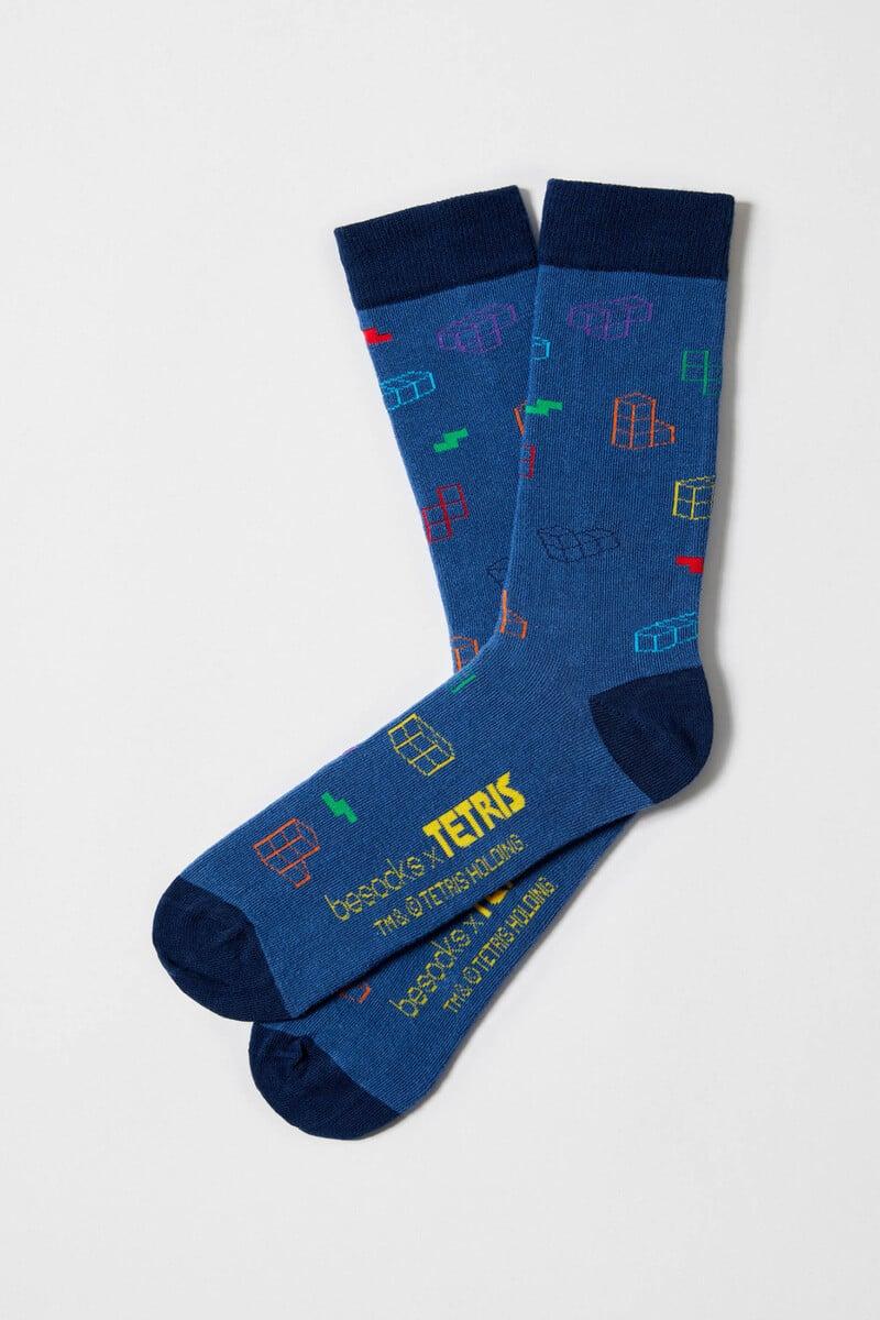 Cortefiel Calcetines altos Besocks de TETRIS de algodón orgánico color azul