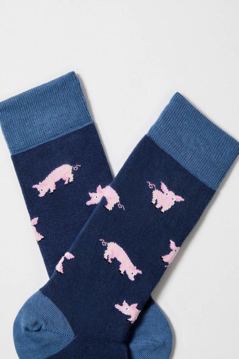 Cortefiel Calcetines Altos De Algodón Orgánico Color Azul Marino