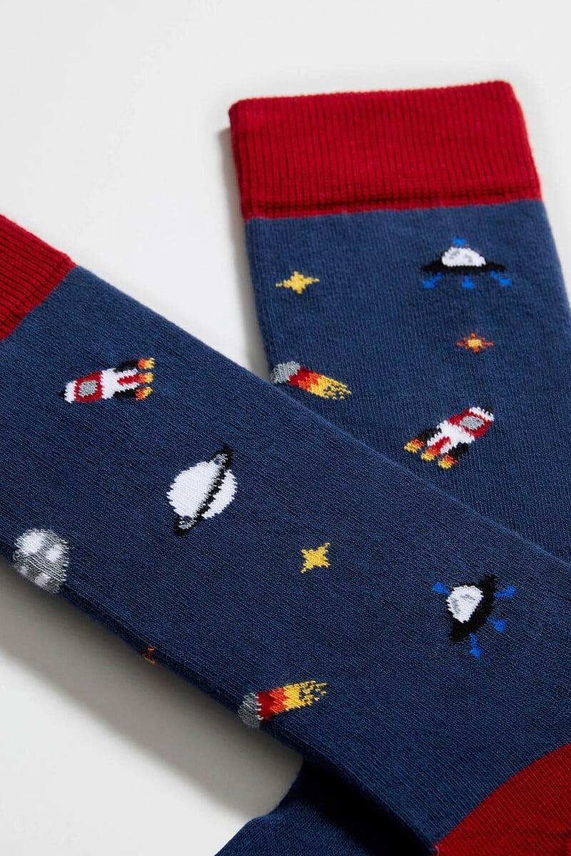 Cortefiel Calcetines Altos De Algodón Orgánico Color Azul Marino