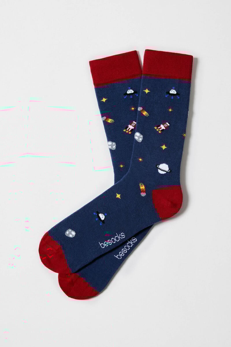 Cortefiel Calcetines altos de algodón orgánico color azul marino