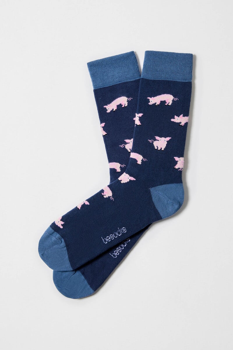 Cortefiel Calcetines altos de algodón orgánico color azul marino