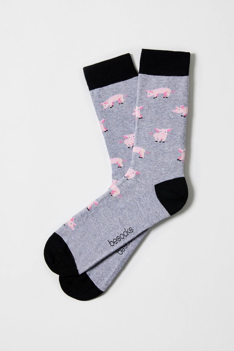 Cortefiel Calcetines altos de algodón orgánico color gris