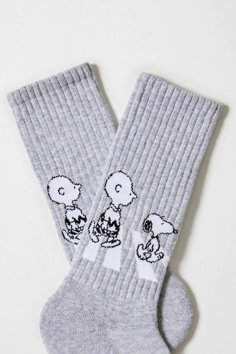 Cortefiel Calcetines Altos Deportivos Besocks De Snoopy De Algodón Orgánico Color Gris