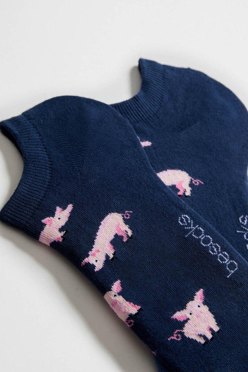 Cortefiel Calcetines Tobilleros Besocks De Algodón Orgánico Color Azul