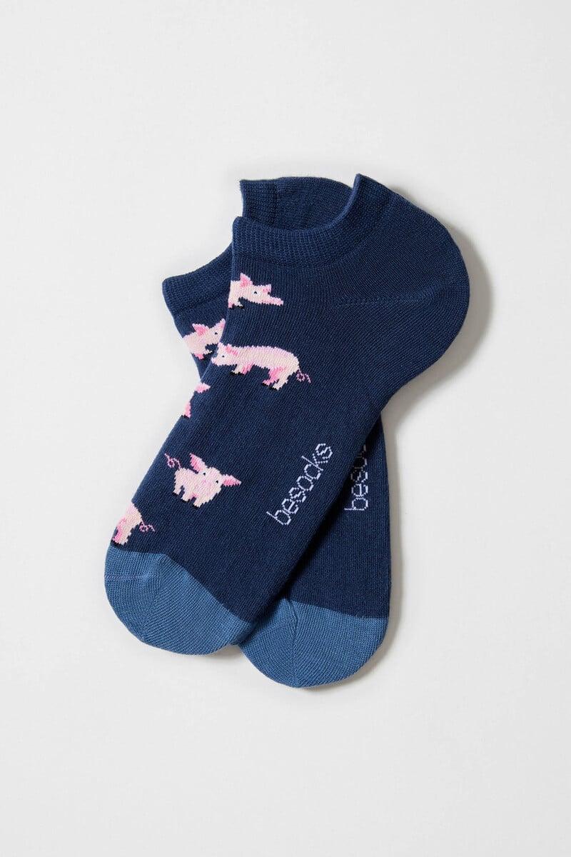 Cortefiel Calcetines tobilleros Besocks de algodón orgánico color azul