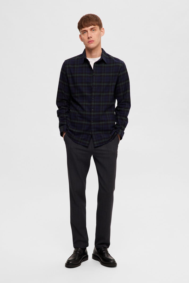 Cortefiel Camisa De Franela De Manga Larga Slim Fit Con Algodón Reciclado