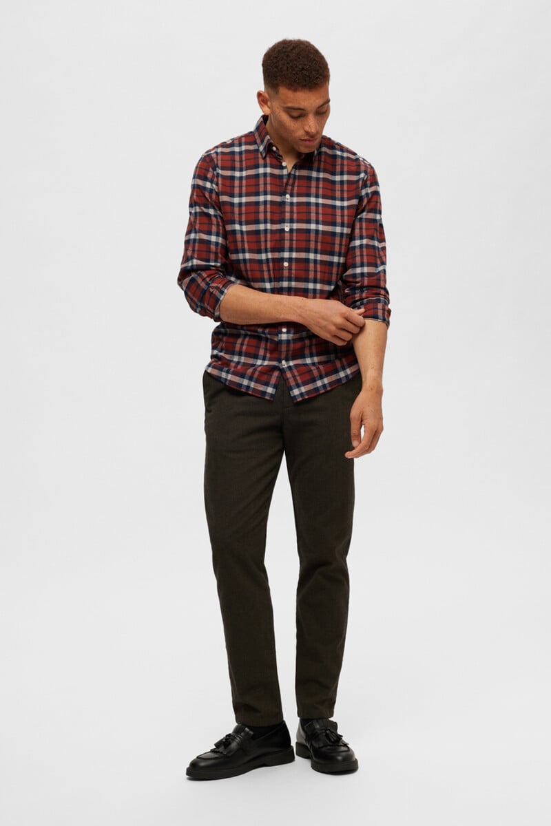 Cortefiel Camisa De Franela De Manga Larga Slim Fit Con Algodón Reciclado