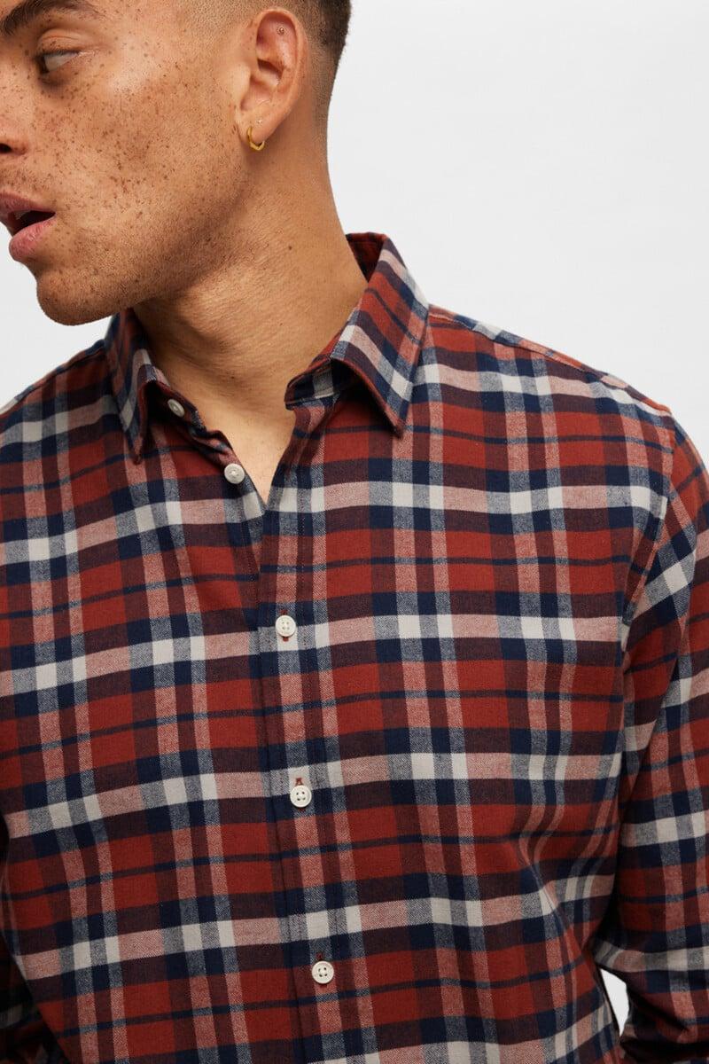 Cortefiel Camisa De Franela De Manga Larga Slim Fit Con Algodón Reciclado