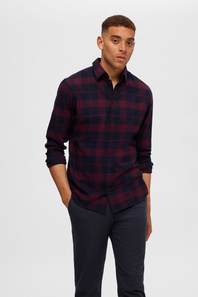 Cortefiel Camisa de franela de manga larga Slim Fit con algodón reciclado