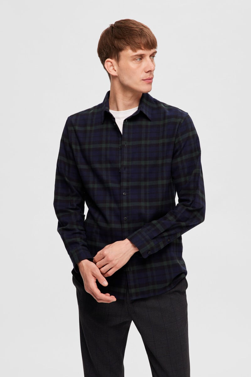 Cortefiel Camisa de franela de manga larga Slim Fit con algodón reciclado