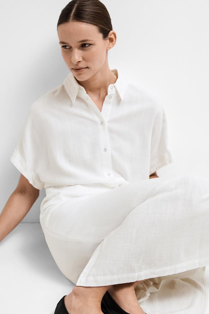 Cortefiel Camisa De Manga Corta De Lino. Regular Fit