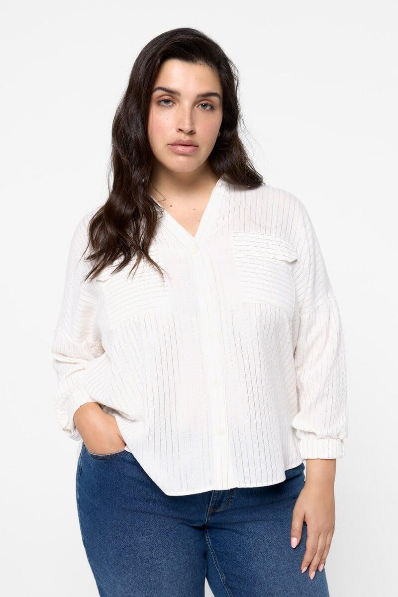 Cortefiel Camisa De Manga Larga Con Bolsillos Talla Grande