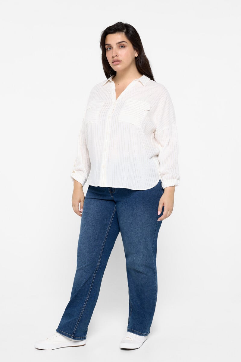 Cortefiel Camisa De Manga Larga Con Bolsillos Talla Grande