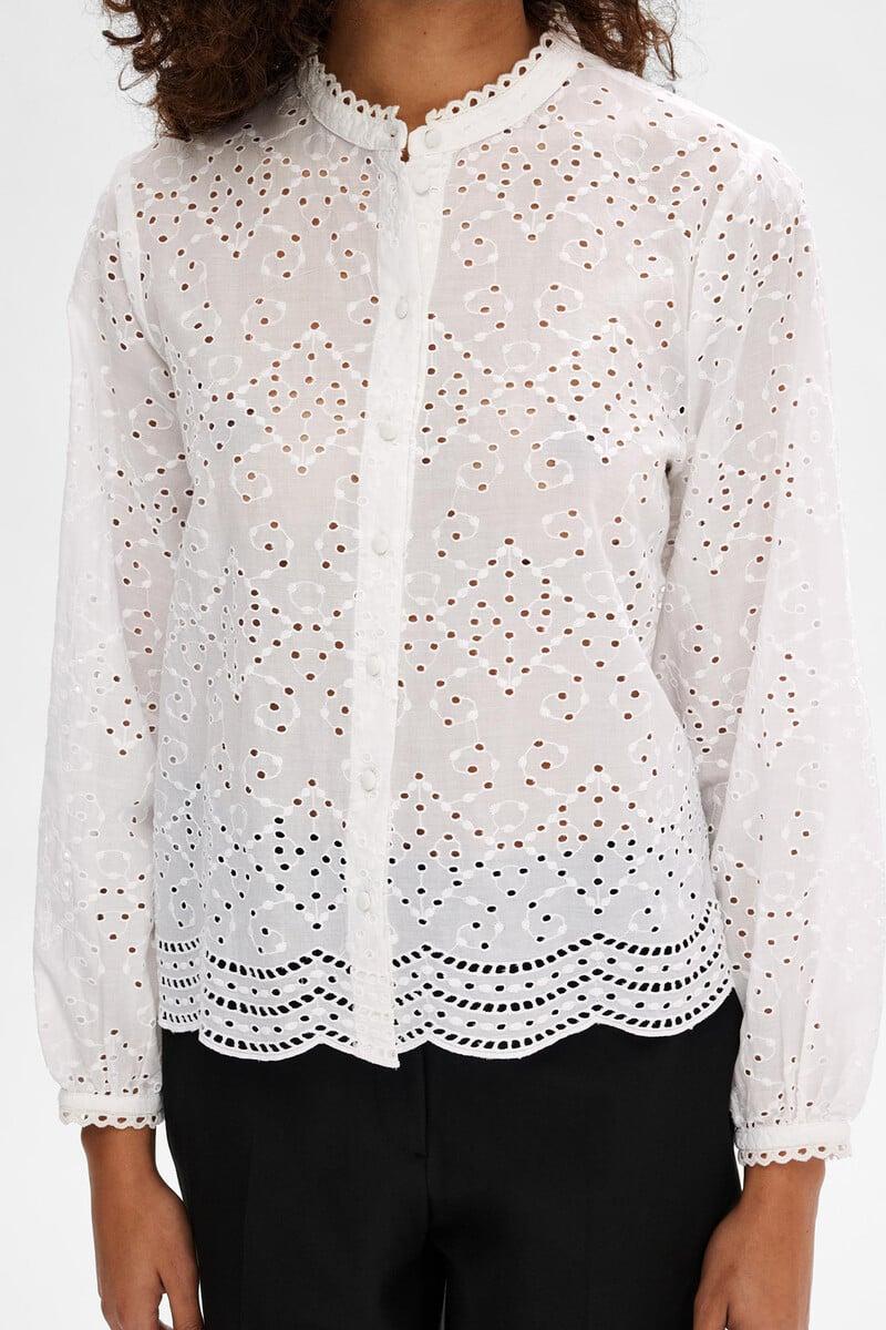 Cortefiel Camisa De Manga Larga Con Bordado Confeccionada 100% Con Algodón Orgánico