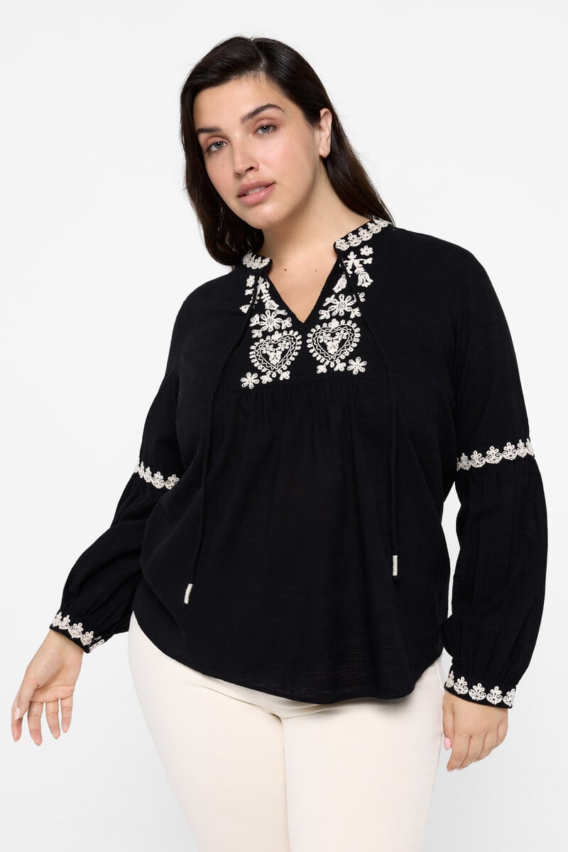 Cortefiel Camisa de manga larga detalles bordados talla grande