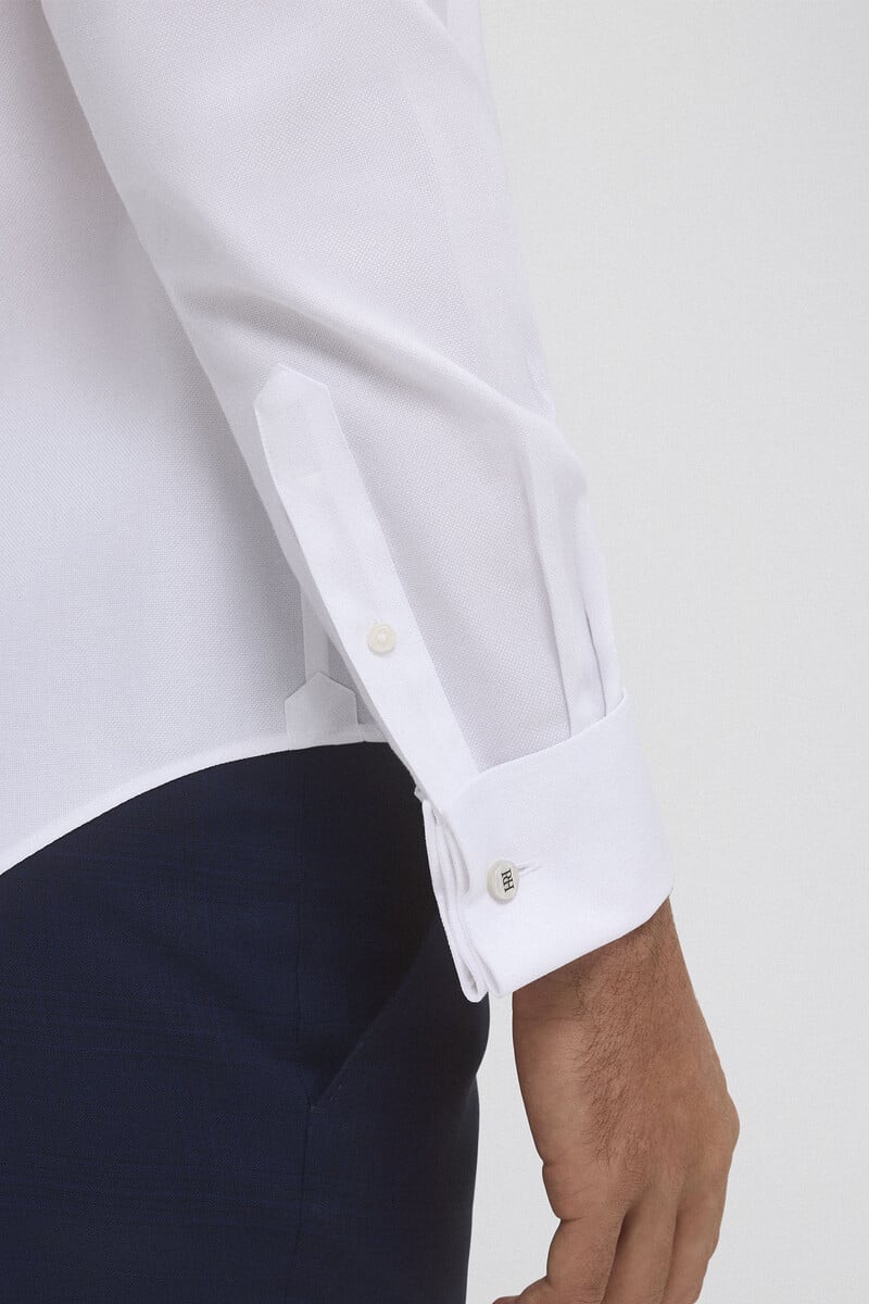 Cortefiel Camisa Vestir Puño Gemelo Non Iron Y Antimanchas Lisa Tailored Fit