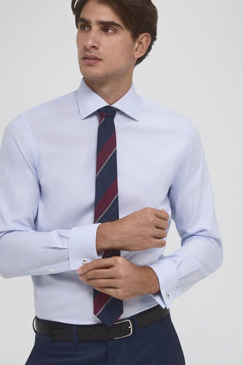 Cortefiel Camisa vestir puño gemelo non iron y antimanchas lisa tailored fit