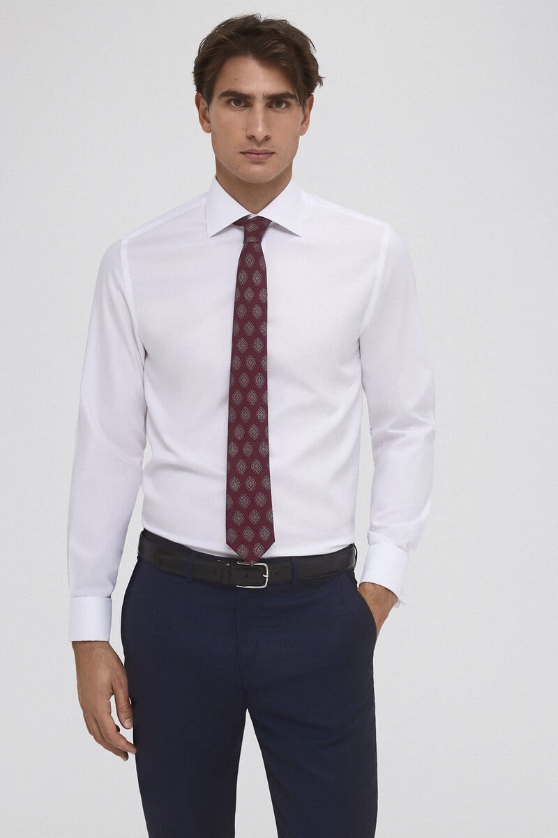Cortefiel Camisa vestir puño gemelo non iron y antimanchas lisa tailored fit