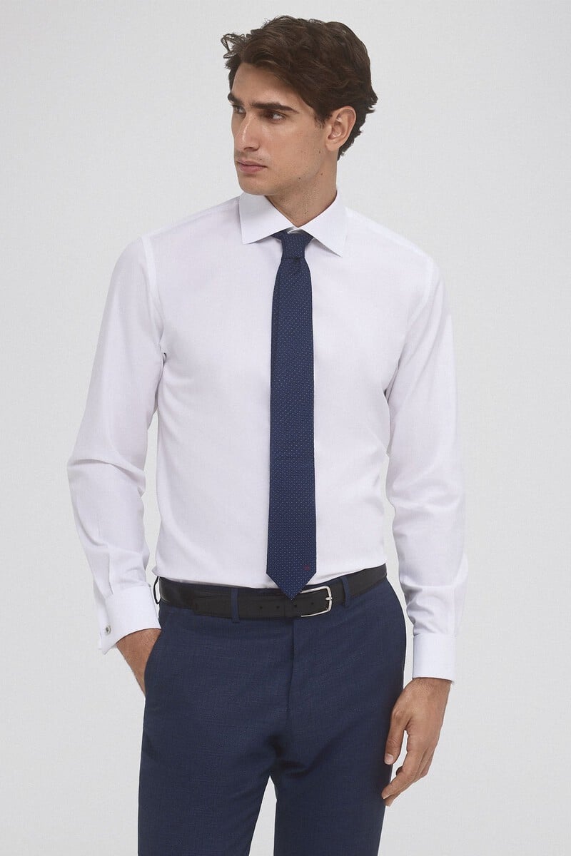 Cortefiel Camisa vestir puño gemelos non iron + antimanchas