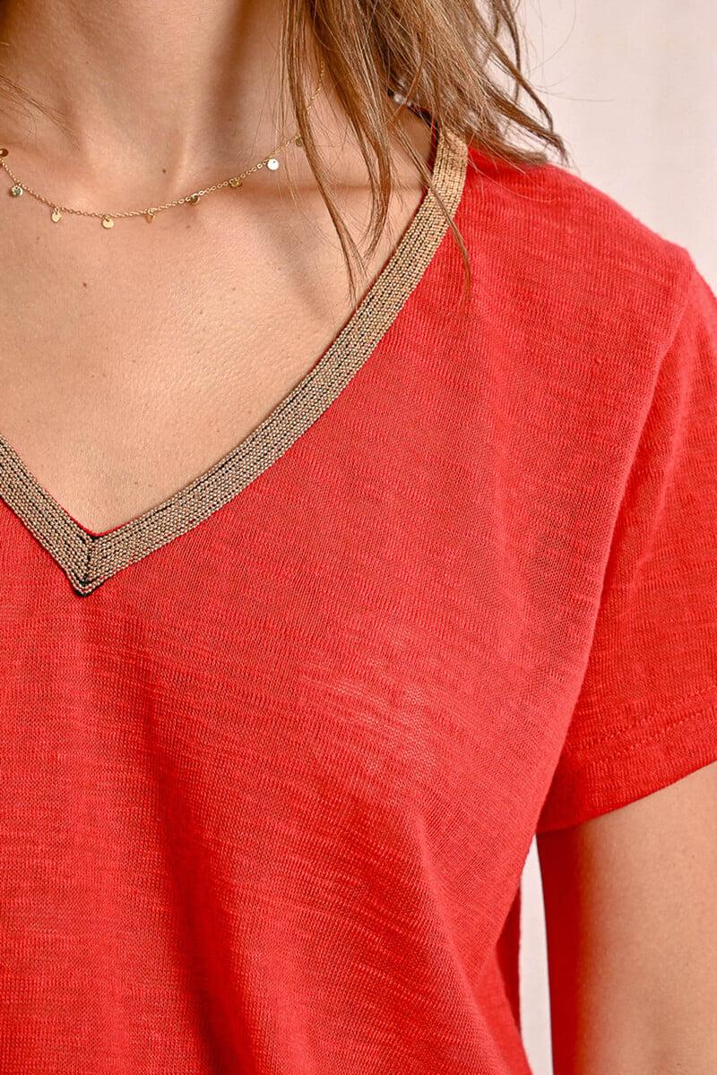 Cortefiel Camiseta De Manga Corta Con Detalle En El Escote