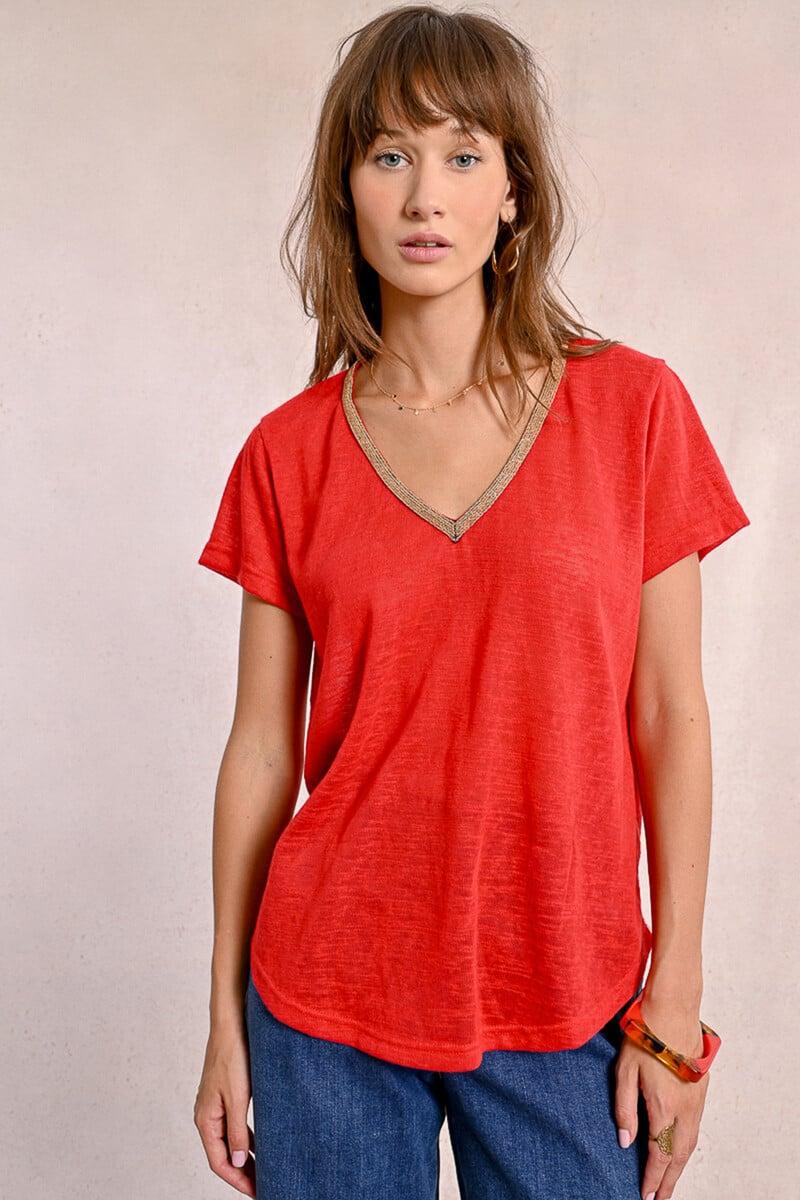 Cortefiel Camiseta de manga corta con detalle en el escote