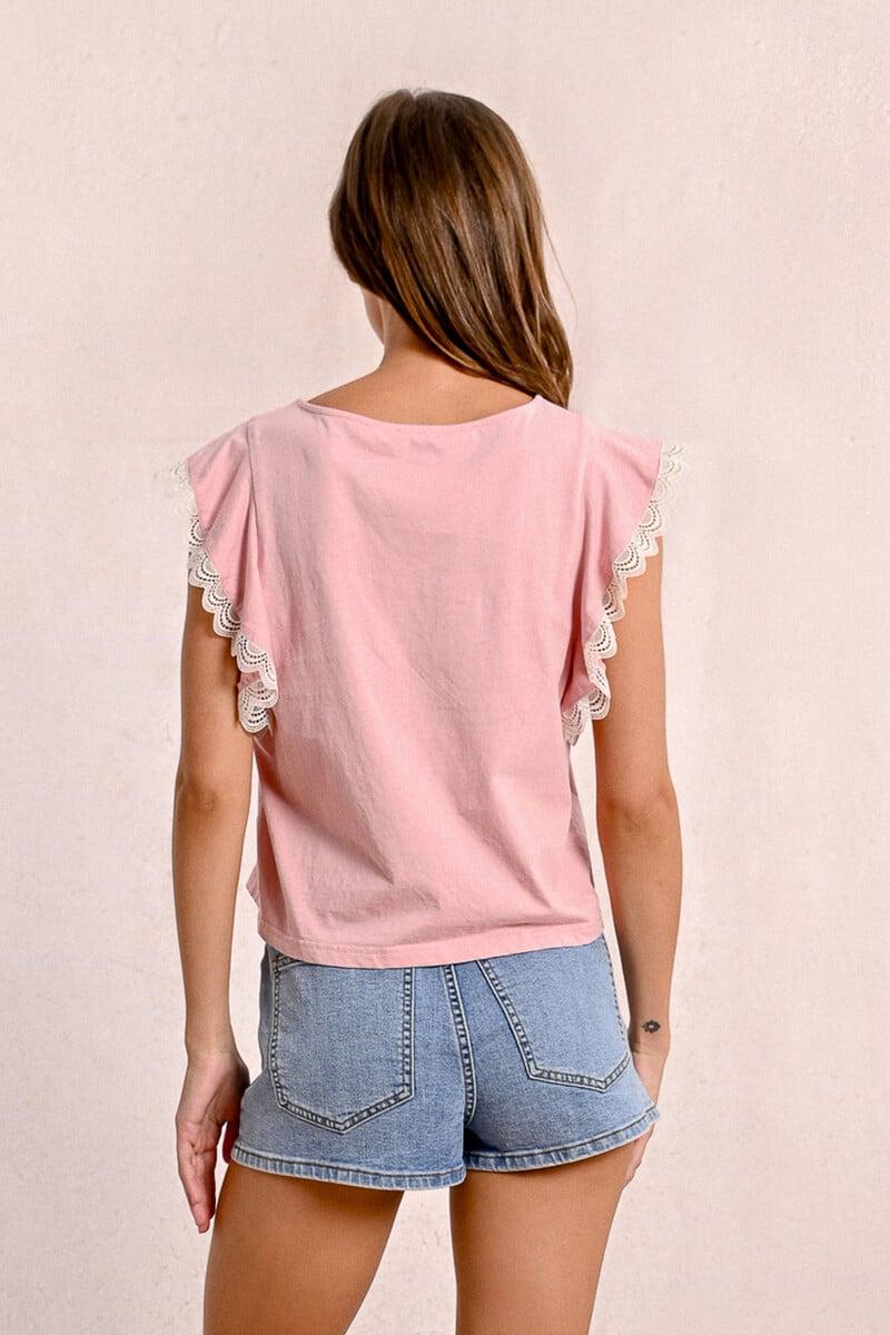 Cortefiel Camiseta De Manga Corta Mariposa Con Encaje